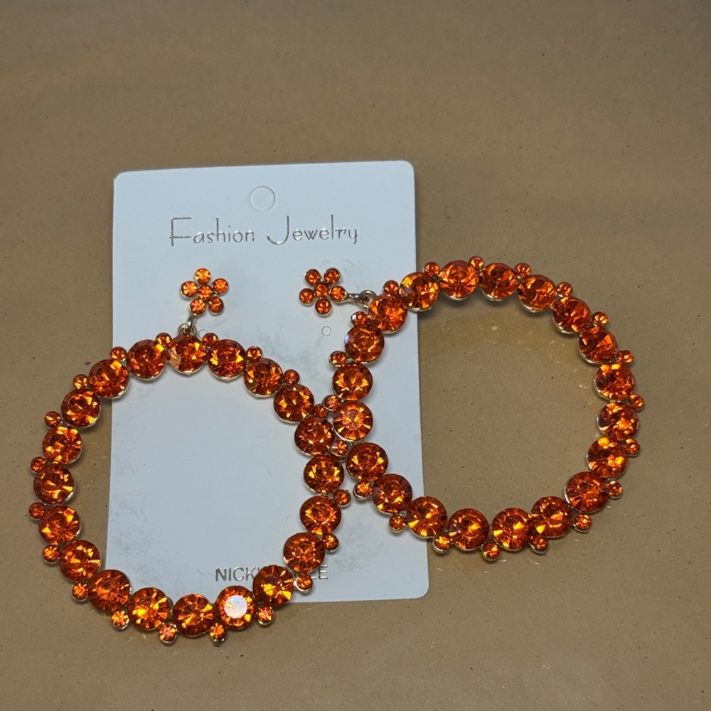 New! Orange Crystal Hoop Earrings
